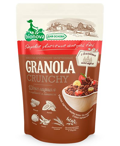 Гранола (мюсли) Bionova® шоколадная с клубникой и бананом 400г